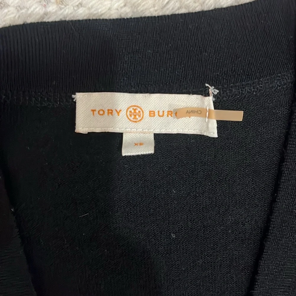 Tory Burch Black Button-Front Logo Cardigan